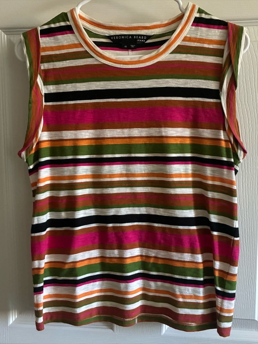 Veronica Beard Dree Striped Pima Cotton Muscle Tank Top, Size XS